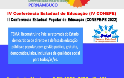 [PE] II Conferência Estadual Popular de Educação de Pernambuco será realizada de 5 a 29 de abril